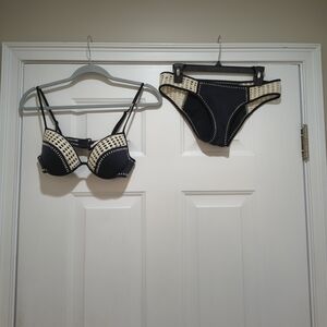 Victoria Secret Black & White Crochet Bikini Size  M